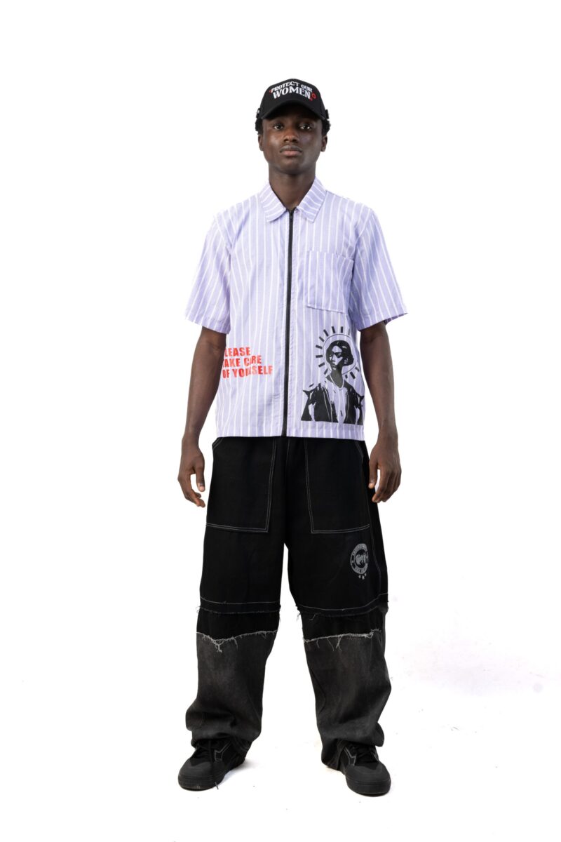 LAYERED DISTRESSED DENIM PANTS